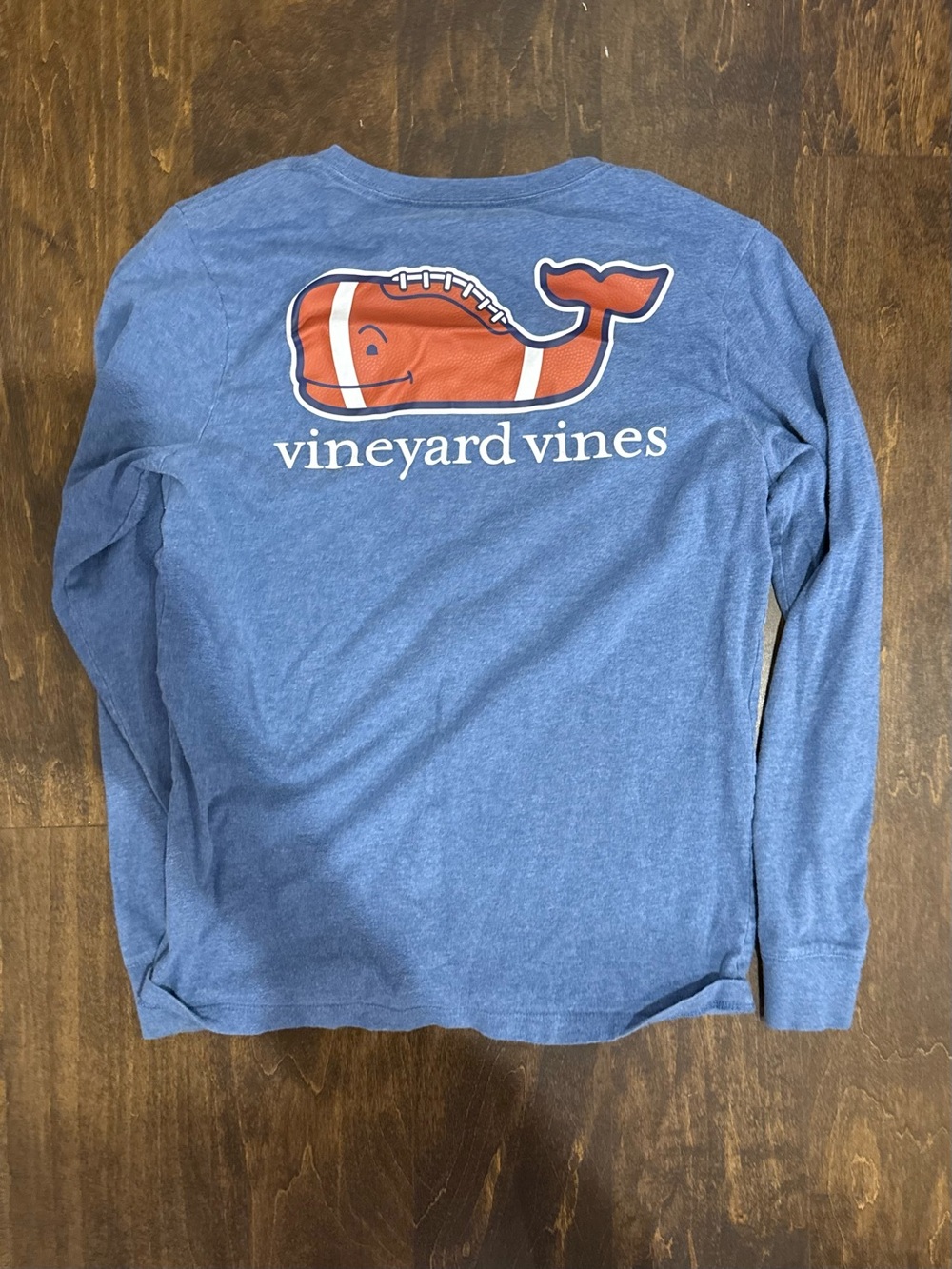 Vineyard Vines Kids Long-Sleeve Pocket Tee in Heather Blue with Orange Whale - Picture 2 of 2